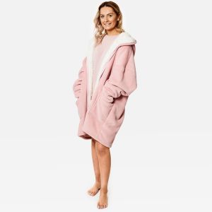 Sherpa Zip Up Hoodie Blanket, Blush Pink - One size 