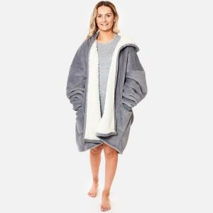Sherpa  Zip Up Hoodie Blanket, Charcoal - One Size