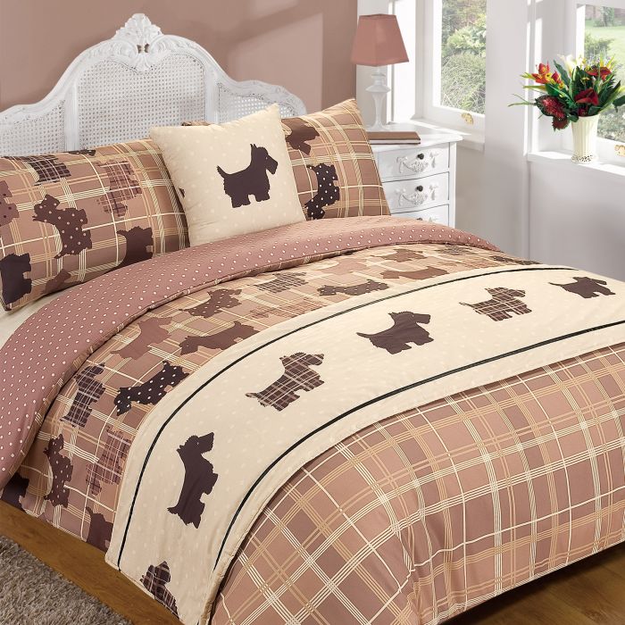Dreamscene Tartan Scottie Dog 5 Piece Bed In A Bag Duvet Cover Chocolate Brown Single