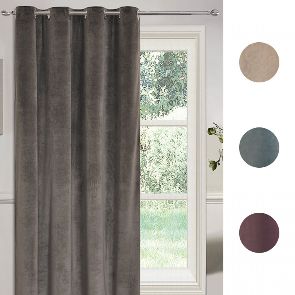 Sienna Matt Velvet Eyelet Single Door Curtain Panel - 54" x 86"