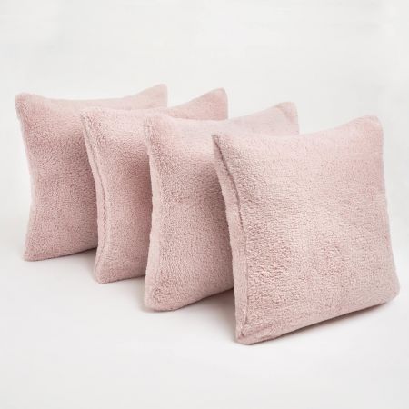 4 x Teddy Fleece Cushion Covers, Blush - 45 x 45cm