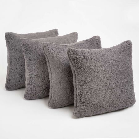 4 x Teddy Fleece Cushion Covers, Charcoal - 45 x 45cm
