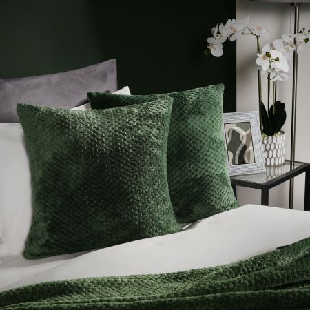 Waffle Fleece Cushion Covers - Forest Green