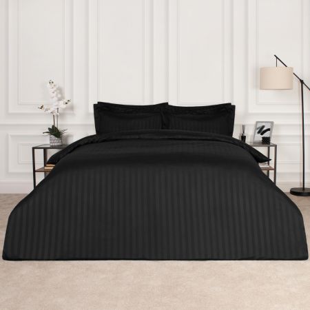 Hotel Stripe Duvet Set - Black
