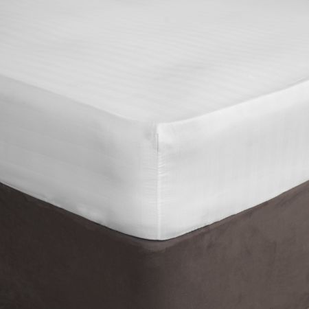 Satin Stripe Fitted Sheet - White