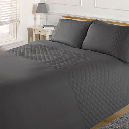 Embossed Diamond Bedding Set - Charcoal Grey