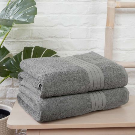 Brentfords 100% Cotton 2 Bath Sheets Towel - Grey