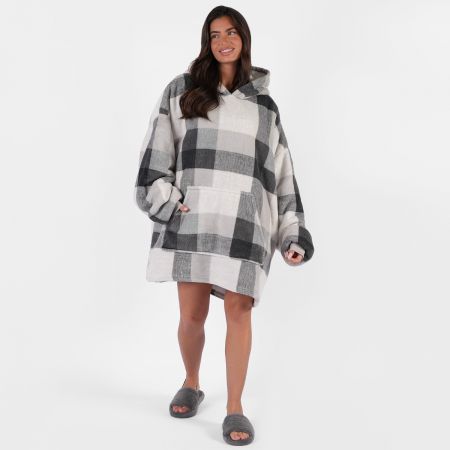Winter Check Hoodie Blanket, Grey - Adults