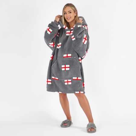 England Flag Print Hoodie Blanket, Charcoal - Adults