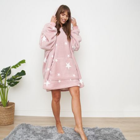 Star Print Hooded Blanket, Blush - Adults