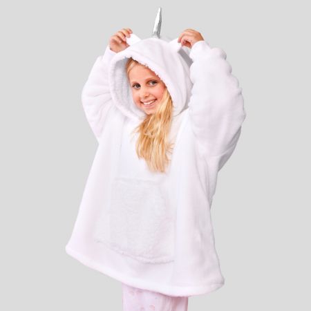 Kids Unicorn Hoodie Blanket White