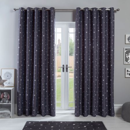 Blackout Star Curtains - Charcoal