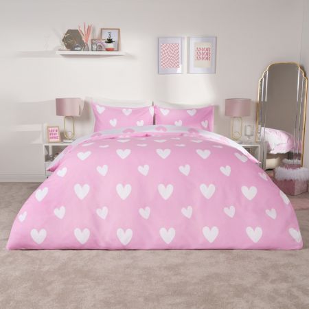 Heart Printed Duvet Set - Pink