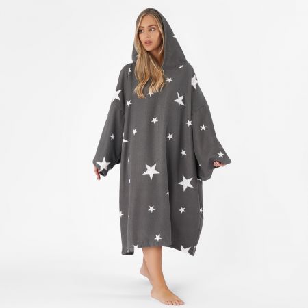 Adults Towel Poncho, Charcoal Star - One Size