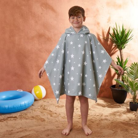 Star Poncho Towel, Grey - Kids