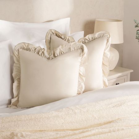 Faux Linen Frill Cushion Cover - Beige
