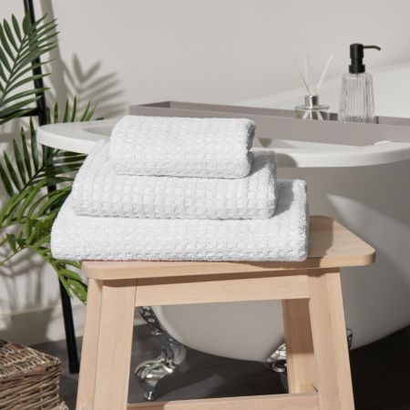 Waffle Textured Hand Towel, White - 1 Piece