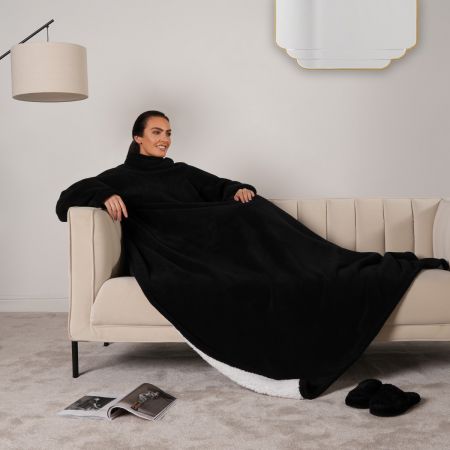 Coral Fleece Wearable Blanket, Black - 135 x 170cm