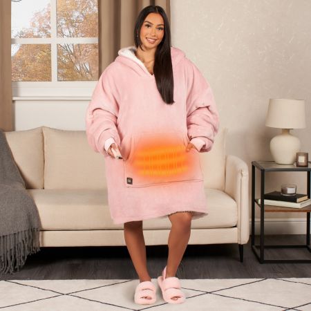 Heated Hoodie Blanket, Blush - Adults