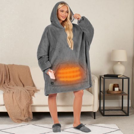 Heated Hoodie Blanket, Charcoal - Adults