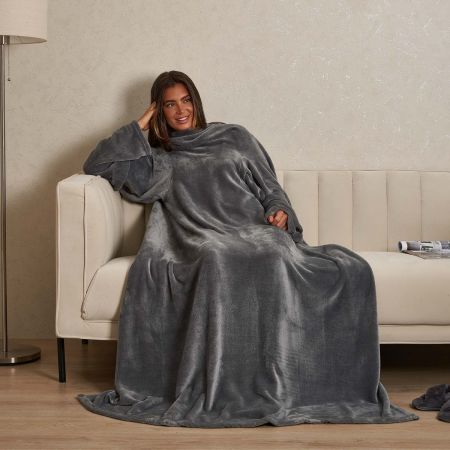 Ultra Soft Wearable Blanket, Charcoal - 135 x 170cm
