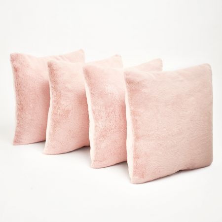 4 x Faux Fur Cushion Covers, Blush - 45 x 45cm