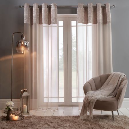Sienna Crushed Velvet Voile Curtains, Natural - 55