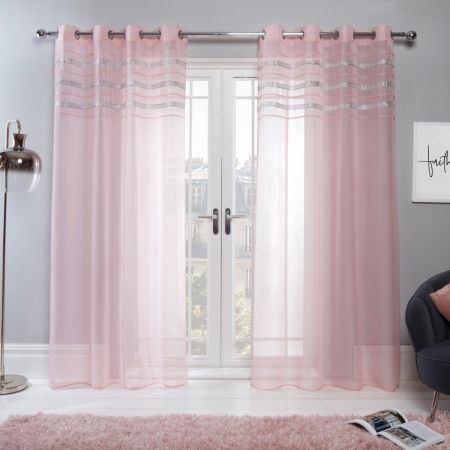 Sienna Latina Diamante Voile Net Curtains Eyelet, Blush Pink - 55