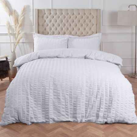 Ruffle Stripe Bedding Set - White