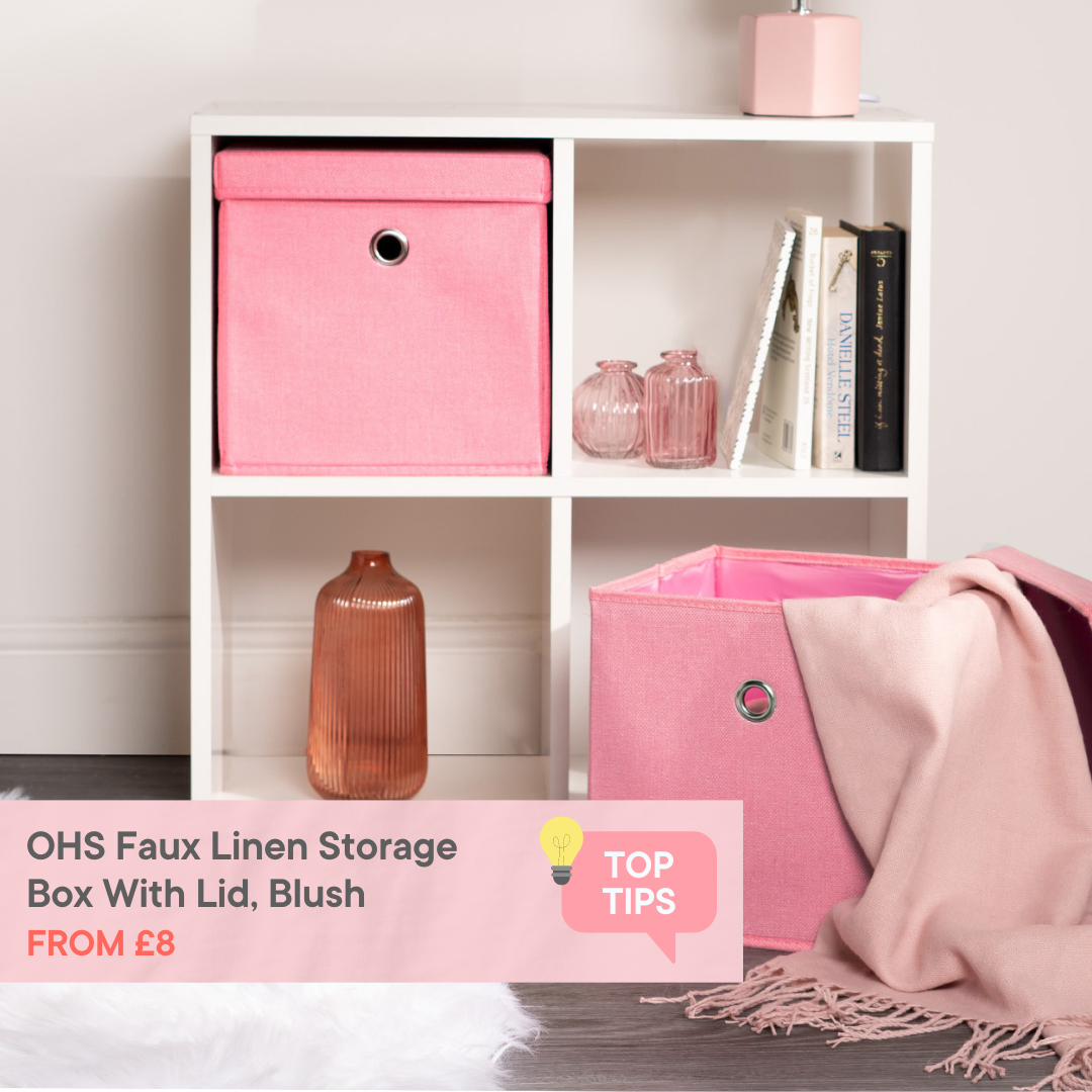 OHS Faux Linen Storage Box With Lid